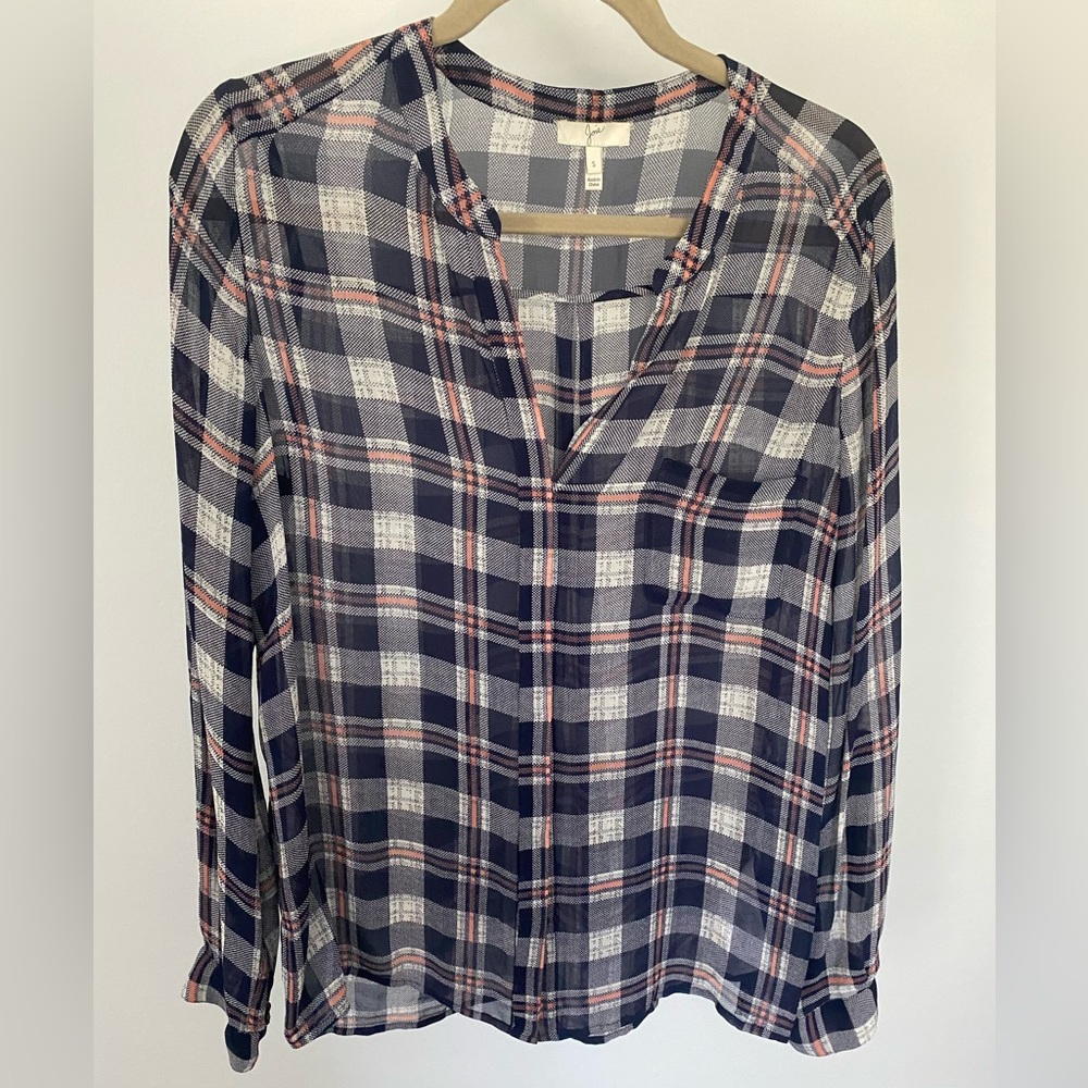 JOIE Blue Pink and White Plaid Silk Blouse size small